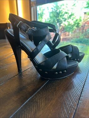 Shi by JOURNEYS Black Studded Strappy High Heel Sandals